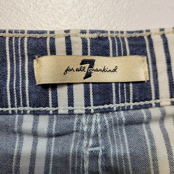7FAM 7 For All Mankind Striped Blue Denim Jean Women's Shorts Frayed Cutoff - Picture 5 of 10